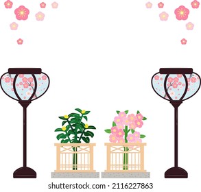 Hinamatsuri decoration of cherry blossoms and tachibana flowers