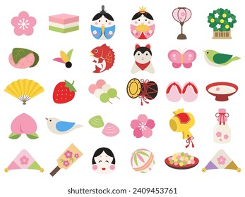 Hinamatsuri icon set vector illustration