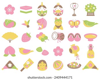 Hinamatsuri icon vector illustration set