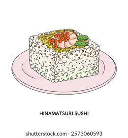 Hinamatsuri pressed sushi line drawing illustration