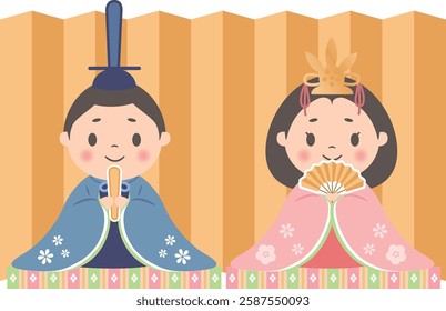 Hinamatsuri_Hina doll_Ohinasama (golden folding screen) Prince and Princess