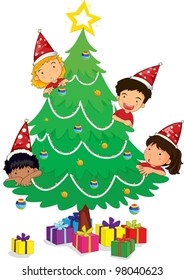 Detrás de un árbol de navidad