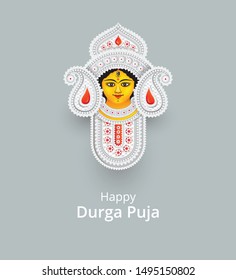 Hindi Goddess Durga Face Vector Illustration - Indian Religious Goddess Durga Face Vector Illustration