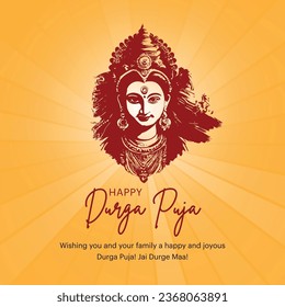 Hindi text with colourful Happy Durga puja festival creative translate Durga puja. Navratri  and goddess Durga puja creative.
