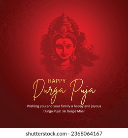 Hindi text with colourful Happy Durga puja festival creative translate Durga puja. Navratri  and goddess Durga puja creative.
