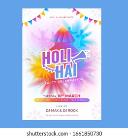 Diseño del volante de celebración del partido Hindi Text Holi Hai (es holi).