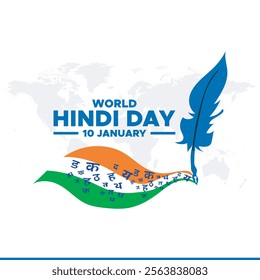 Hindi Typography - Vishv Hindi Divas means World Hindi Day, 10 January. Editable Vector Illustration.