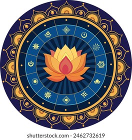 Hindu astrology with a golden lotus in the center