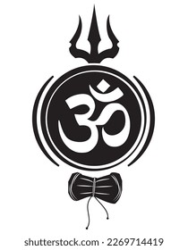 Hindu Aum Om Symbol mantra with Trishul of Lord Shiva isolated on white background