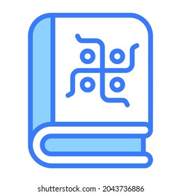 Icono de contorno azul del vector de libro hindú. Festival hindú, icono de celebración hindú.