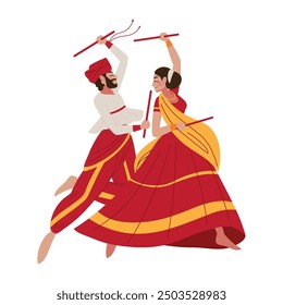 hindu couple dancing with sticks isolated