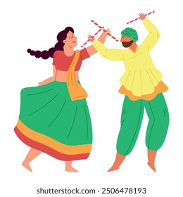 hindu couple with sticks isolated
