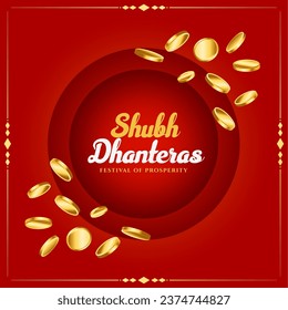 hindu cultural shubh dhanteras wishes card for blessings and prosperity vector. Translation: Shubh Diwali means happy diwali festival of lights