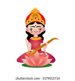 Hindu deity with four hands playing sitar vector illustration