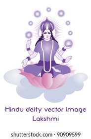 Hindu deity Lakshmi sitting on a cloud