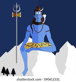 Hindu deity lord Shiva on a flat background, shiv jayanti vector eps-10