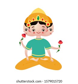 Hindu deity with three heads sitting lotus pose vector illustration svg