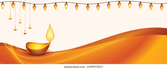hindu festival banner with glowing diya and bunting lights 