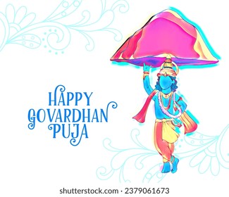 hindu festival govardhan puja festive background for lord krishna blessing vector. Translation: Goverdhan Puja means worship of Govardhan mountain.
