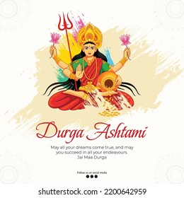 Hindu Festival Happy Durga Ashtami Banner Template. 