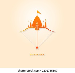 Hindu festival holiday Vijayadashami, illustration Bow and arrow with temple design for Dussehra