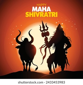 Hindu festival Maha Shivratri. Vector illustration of Shivratri, Maha Shivratri with hindi massage happy maha shivratri