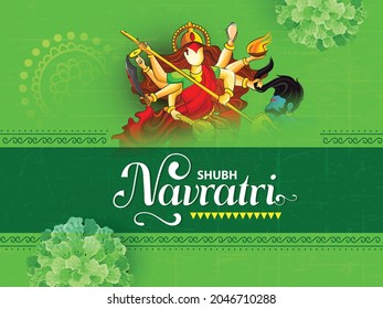 Hindu Festival Navratri or Durga Puja Design, Poster Design with Beautiful Goddess Durga Illustration. Shubh Navratri.