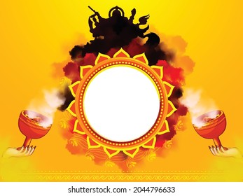 Hindu Festival Navratri Frame Design. Shubh Navratri or Happy Durga Puja Design with Goddess Durga Illustration.