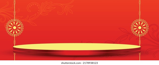 hindu festival raksha bandhan greeting banner with 3d podium 