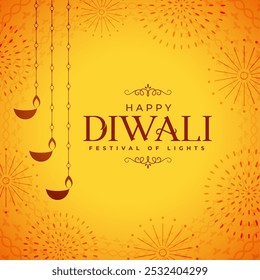 hindu festive shubh diwali greeting card with hanging diya vector