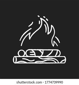 Hindu Funeral Ceremony Chalk White Icon On Black Background. Indian Customs. Antyesti Ritual. Body Cremation. Last Sacrifice. Belief In Reincarnation. Hinduism Tradition. Isolated Vector Chalkboard