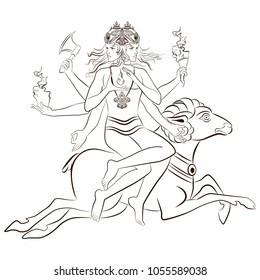 Hindu God Agni sitting on the sheep. Vector illustration.