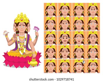 Hindu God Brahma Cartoon Emotion faces Vector Illustration