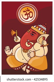 Hindu God Ganesh and Circle of Om