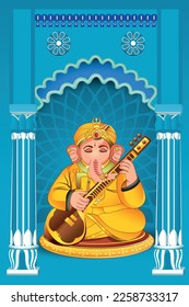 Hindu God Ganesh playing music instrument Sitar