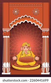 Hindu God Ganesh playing music instrument tomtom Dholak