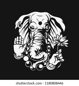 Hindu God Ganesha - elephant. Vector hand drawn illustration. 