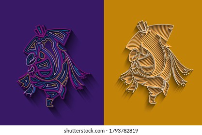 Hindu God Ganesha - elephant. Vector hand drawn illustration.