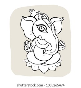 Hindu God Ganesha. Ganapati. Vector hand drawn illustration. Meditation in lotus pose