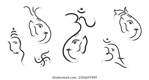 Hindu God Ganesha Hand Drawn Collection Vector Art Illustration