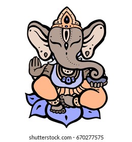 Hindu God Ganesha. Hand drawn tribal style. Vector illustration.