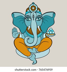 Hindu God Ganesha. Hand drawn tribal style. Vector illustration.