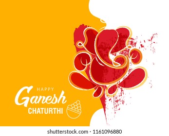 Hindu God Ganesha Illustration on Traditional Background for Happy Ganesh Chaturthi Festival.