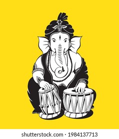 Hindu God Ganesha playing music Instrument Tabla