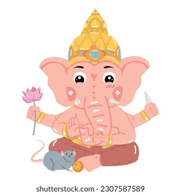Hindu God Ganesha with rat vector