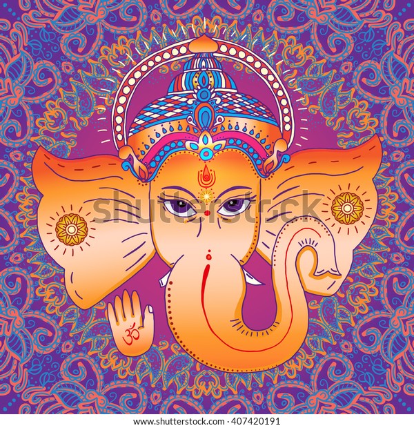 Hindu God Ganesha Sing Om On Stock Vector (Royalty Free) 407420191 ...