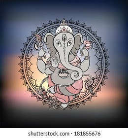 Hindu God Ganesha. Vector hand drawn illustration. 