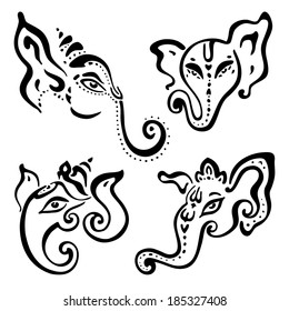Hindu God Ganesha. Vector hand drawn illustration set.