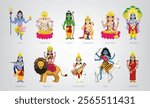 Hindu God Goddess Deity Characters Cute Cartoon Set