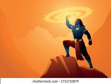 Hindu God And Goddess, Indian Mythology Series Vector Illustration, Lord Krishna Holding Sudarshan Chakra